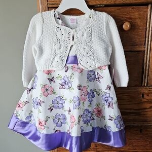 🌸 Little Miss Attitude 12 M Sleeveless Floral Dress with White Cardigan